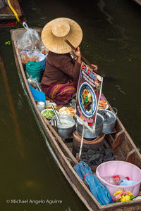 Midsection of woman at market stall