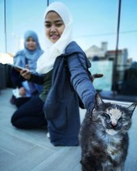 Portrait of cat sitting outdoors