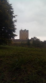 Castle on field against sky