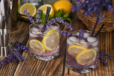 High angle view of drink on table