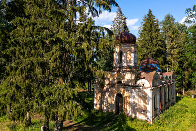 View of temple against building