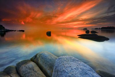 Scenic view of sea against sky at sunset