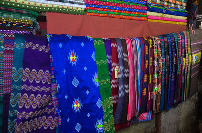 Close-up of colorful hanging for sale