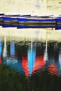 Multi colored boats in lake