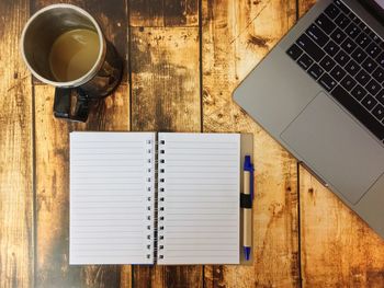 High angle view of coffee cup on table