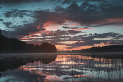 Scenic view of lake against sky during sunset