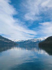 Scenic view of lake against sky during winter