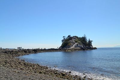 Scenic view of sea against clear blue sky