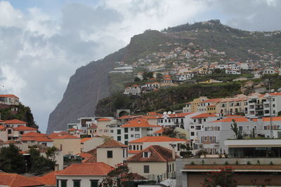 Townscape against clouds