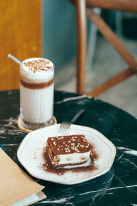 Close-up of dessert in plate on table