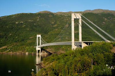 High angle view of suspension bridge over river