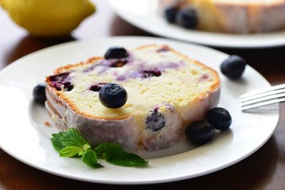 Close-up of dessert in plate on table