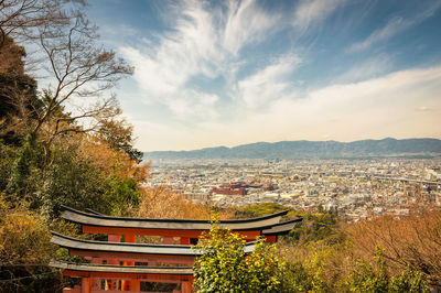 High angle view of townscape against sky in city