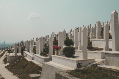 Panoramic view of cemetery against sky