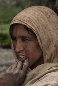 Close-up portrait of a mountain woman