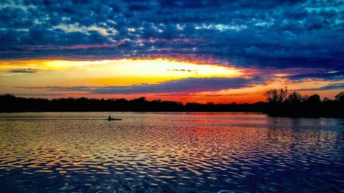 Scenic view of lake against cloudy sky