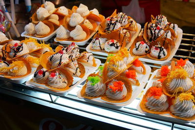 High angle view of food in plate on table