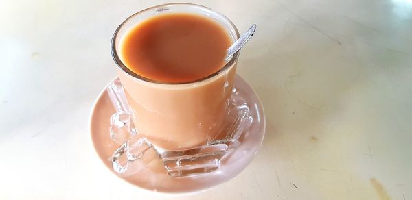 High angle view of tea cup on table