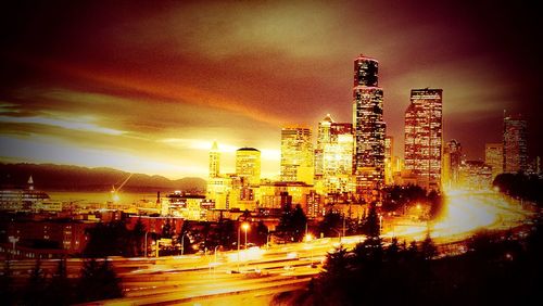 Illuminated city at night