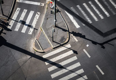 High angle view of zebra crossing on road