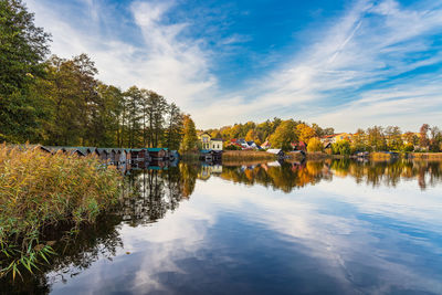 Reflection of trees in lake against sky