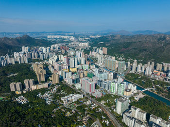 High angle view of townscape against sky