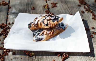 Close-up of fresh dessert on tissue paper