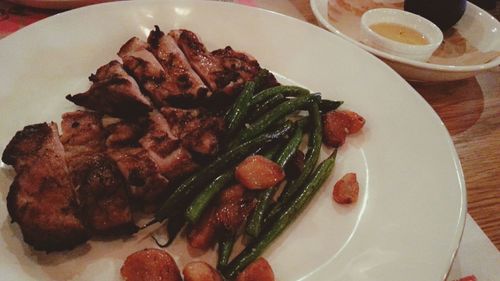 Close-up of food served in plate