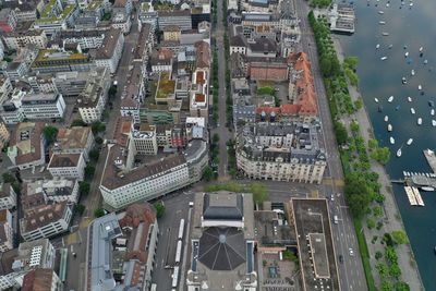 High angle view of buildings in city