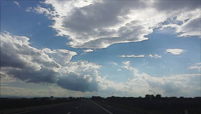 sky, cloud - sky, the way forward, road, transportation, cloudy, tranquil scene, cloud, scenics, beauty in nature, tranquility, landscape, nature, diminishing perspective, vanishing point, mountain, cloudscape, weather, country road, outdoors