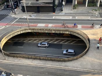 High angle view of vehicles on road