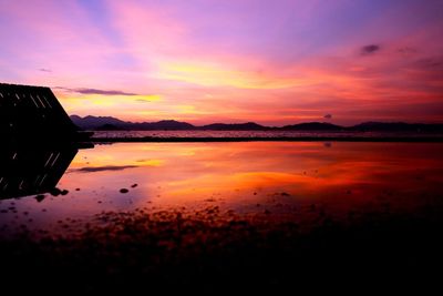 Scenic view of calm lake at sunset