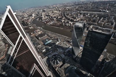 High angle view of buildings in city