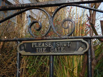 Close-up of information sign