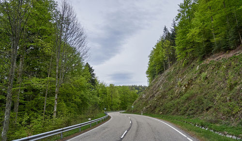 Asphalt road with turns through the schwarzwald forest in germany