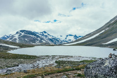 Scenic view of snowcapped mountains against sky