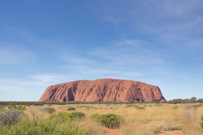 Rock formations on landscape against sky