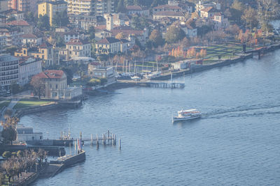 High angle view of river amidst buildings in city