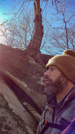 Portrait of young man in winter