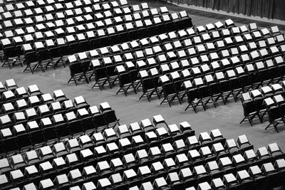 High angle view of empty chairs
