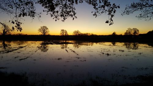 Scenic view of lake at sunset