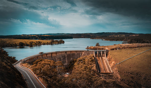 Scenic view of fresh water lake and dam