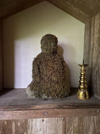 Stack of firewood on glass wall at home