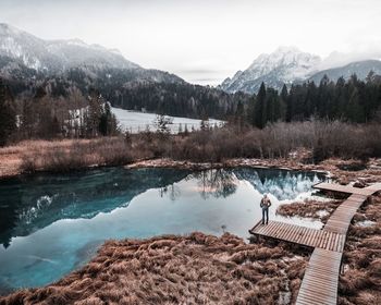 Scenic view of lake against sky during winter