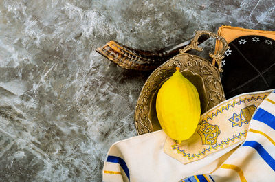 High angle view of shoes on floor