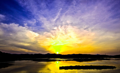 Scenic view of lake against sky during sunset