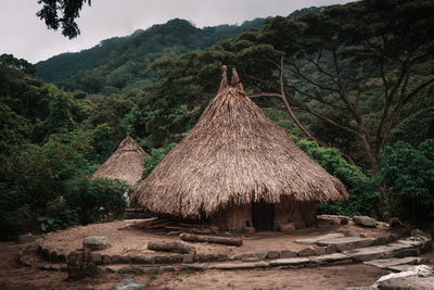 Panoramic view of trees and houses in village