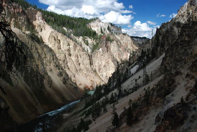 Grand canyon of the yellowstone river  with a panoramic view of mountains against sky