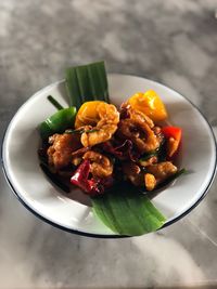 High angle view of meal served in plate