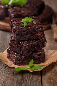 Close-up of chocolate cake on table